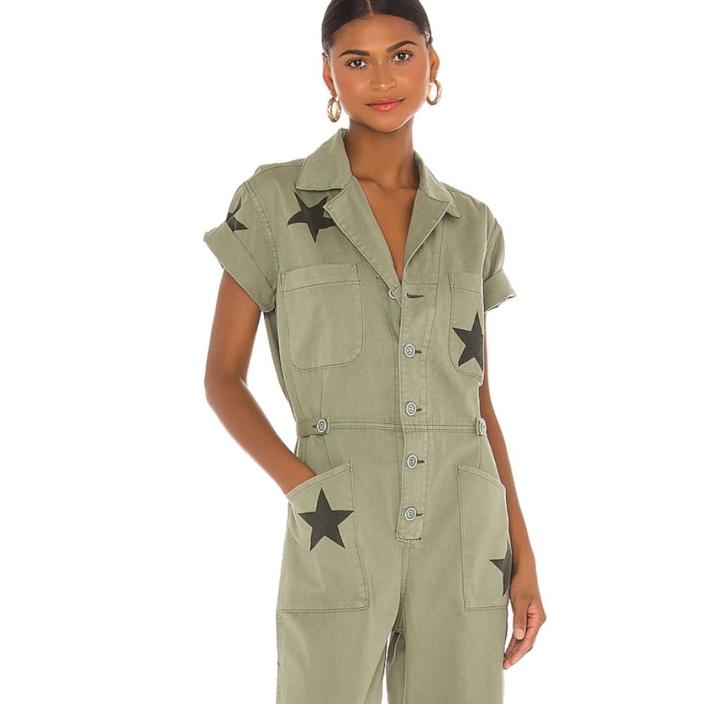 pistola Olive Green Star-Print Utility Jumpsuit